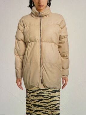 GIORGIO BRATO NWOT Beige Genuine Leather Puffer Jacket